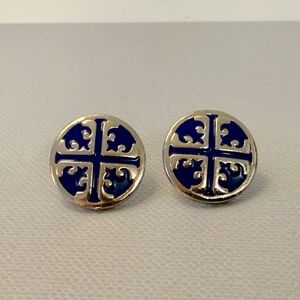 Royal Blue and Gold Tone Round Stud Earrings